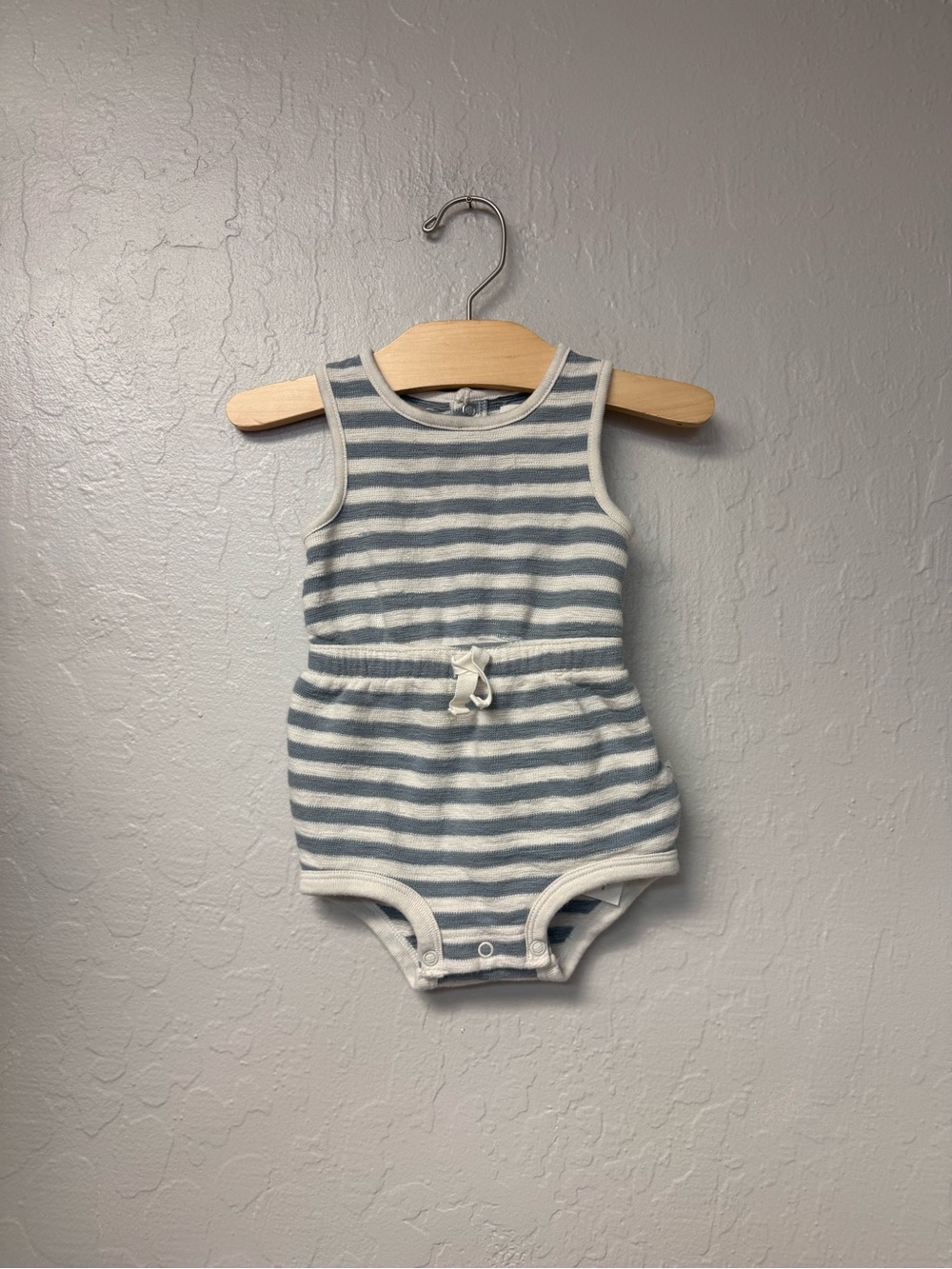 $15 ADD ON little planet cream blue gray stripe romper 9M zara cotton on kids